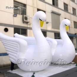 Holy Large Pure White Inflatable Swan Balloon With Yellow Neb And Long Neck For Park Decoration