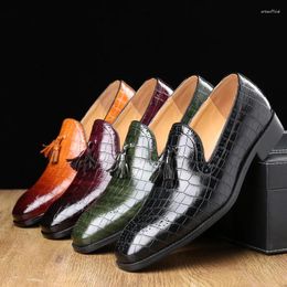 Dress Shoes Male Formal Footwear Men Loafers Patent Leather Brown Slip On Tassel Wedding Party Casual Big Size 37-48