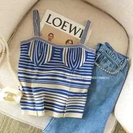 Camisoles Tanks Striped Knitted Strap Tank Top Summer Womens Clothing Korean Foreign Style Versatile Sexy Age Reducing Spicy Girl 230404
