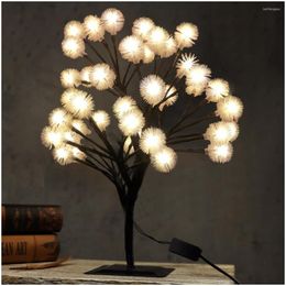 Table Lamps LED Snow Tree Night Lights Fairy Optical Fibre Christmas Party Indoor Home Decor Holiday Lighting