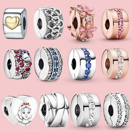 925 silver Fit Pandora Original charms DIY Pendant women Bracelets beads Clip Charm Crystal Pave Daisy Flower Spacer