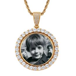 Customise Round Photo Frame Pendant Necklaces Rotatable Double-sided Collection Commemorative Hip-hop Rope Chain Necklace Jewellery