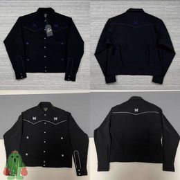 Men's Jackets Butterfly Embroidered Needles Jacket 1:1 High-Quality Vintage Court Black AWGE Coats For Men Women