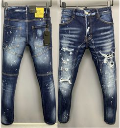 Blue Mens Ripper Robin Jeans Denim Pants Skinny fit Slim stretch Men's Biker Jean Trousers Patchwork Distressed Letter Painted Hole Vintage Hollow Out