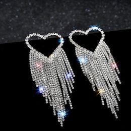 Dangle Earrings & Chandelier Extra Large Heart Shaped Crystal Party Jewelry Gift Womens Long Tassel Rhinestone