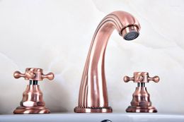 Bathroom Sink Faucets Antique Red Copper Double Cross Handle Deck-Mount 3 Hole Widespread Lavatory Bathtub Basin Faucet Mixer Tap Drg079