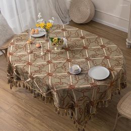 Table Cloth Luxury European Style Chenille For Dining Decor Rectangular Oval Plant Pattern Tablecloths Tassel Covers