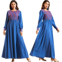 Ethnic Clothing Muslim Women Lace Patchwork Long Dress Floral Sleeve Abaya Arab Jilbab O-neck Casual Plus Size Turkish Dubai Robe Gown