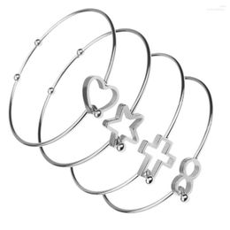 Bangle Stainless Steel Love Cross 8 Character Star Buckle Bangles Bracelets For Women Men DIY Jewelry Accessories 2023