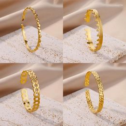 Bangle Stainless Steel Bracelet For Women Men Gold Plated Opening Luxury Band Bangles Vintage Aesthetic Jewelry Pulseras Mujer