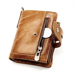 Wallets Men Leather Holder Business Wallet Purse Vintage Genuine Zipper Coin 2023 Pocket Card Credit Cowhide Male