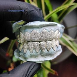 Custom Made Full Set Fully Iced Out Grillz Yellow Rose White Gold Plated Silver 925 Moissanite Diamonds Grill for Man