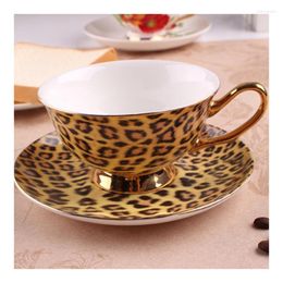 Cups Saucers High Range Leopard Print Coffee Cup Saucer British Royal Tea Cappuccino Ceramic Drink Set Kit Golden Edge Bone China Mug Dish