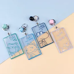 Card Holders Transparent Cartoon Acrylic Case For Kids Student ID Bell Keyring Buckle Protection Sleeve