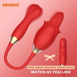 Sex toy massager HESEKS 3 in 1 Detachable Rose Toy Vibrator for Women G Spot Clitoral Stimulator Tongue Licking Thrusting