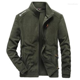 Men's Jackets Large Size Plus Fleece Jacket Men Spring Autumn Army Green Casual Outdoor Stand Collar Sweater