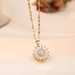 Pendant Necklaces Light Luxury Double Layer Rotating Sunflower 2023 Stylish And Simple TISCO Alloy Jewellery Accessories For Women