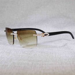 2023 Designer Glasses New Vintage Rhinestone Natural Horn Rimless Men Wood Sunglasses Metal Frame Shades For Summer Club Eyewear