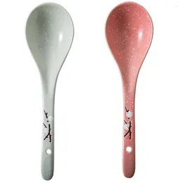 Bowls 2 Pcs Asian Ramen Soup Scoop Chinese Spoons Dessert Japanese Spoon Ladle Style Plum Blossom