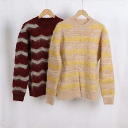 Women's Sweaters Women Round Neck Wave Pattern Color Block Unisex Casual Simple Knitted Sweater 2023 Autumn And Winter