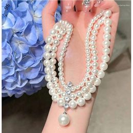 Pendant Necklaces Baroque Freshwater Pearl Gemstone Inlaid Multi-layer Necklace For Women Banquet Garment Accessories Elegant And Charming