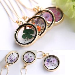 Chains Alloy Individual Plant Dried Flowers Four-leaf Clover Necklace Fashion Pendant Sweater Chain For Women Gift