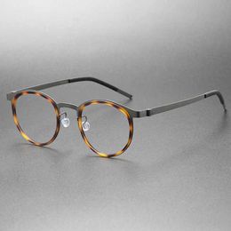 Women's Luxury Designer Glasses without screw structure Jiang Wen Xu Zheng the same 9704 round frame can be matched with short-sighted tortoiseshell