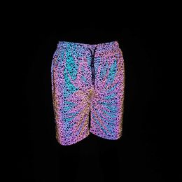 Men's Shorts 2022 Colorful Reflective Hip Hop Shorts Mens Outdoor Sports Night Reflect Light Shiny Casual Short Pants Berda Masculina Z0404