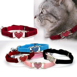 Dog Collars Cute Heart Charm And Bell Cat Collar Safety Elastic Adjustable With Soft Velvet Pet Product Small Accessory