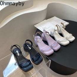Sandali estivi con plateau donna moda tacco a zeppa signore eleganti sandali con cinturino alla caviglia scarpe pompe da esterno di alta qualità 230404