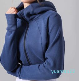 Lu Lu Yoga Coat Lemon Algin Womens Jackets Casual Plush Full Zip Scuba Hoodie Insulation Suit Short Loose Fit Sweater Jacket Womens Hooded Fitness Sports Top Long Slee