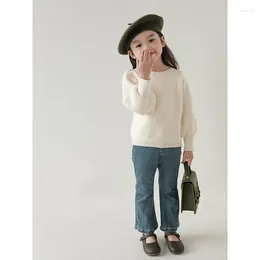 Trousers Korean Style Autumn Baby Girls Jeans Blue Black Elastic Waist Split Flared Pants With Pockets Kids Outwears