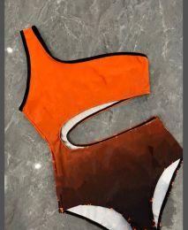 Luxurious Designer Orange Jacquard Swimwear Fashion One Piece Bikini For Women Sexy One Shoulder Bikinis Bodysuit Swimsuit Gifts