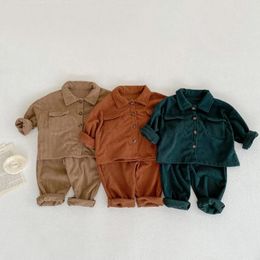 Clothing Sets 2023 Spring And Autumn Infant Toddler Boys Girls' Polo Collar Cardigan Coat Trouser Corduroy Two Piece Set
