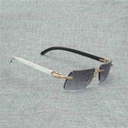 2023 Fashion Designer New Sunglasses Vintage Square Wood Men Natural Buffalo Horn Glasses for Outdoor Rimless Style Small Lens Shades White Black TemplesKajia