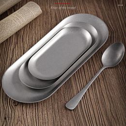 Plates 1 Pcs Japanese Retro Stainless Steel Oval Snack Plate Restaurant Dessert Tray Nostalgic Tableware