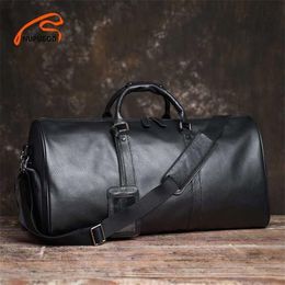 Leather Bag Genuine Men's Travel Casual Hand Luggage High Capacity Duffle Shoulder Shoe Pocket For 17 Inch Laptop NUPUGOO 202231e