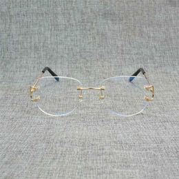 2023 Designer Glasses Vintage Rimless Square Clear Glasses Men Oval Wire Eyeglasses Optical Metal Frame Oversize Eyewear Women for Reading Oculos Sunglasses