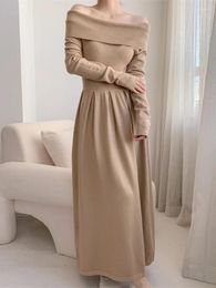 Casual Dresses French Sexy Off Shoulder Knitted Dress Autumn Winter Women Long Sleeve Vintage Fashion Korean Chic Sweater