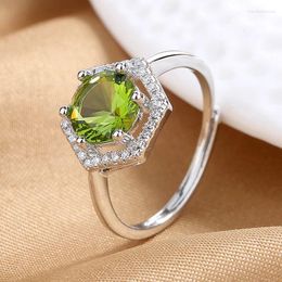 Cluster Rings Hexagonal Hollow Out Olive Green Women's Open Ring Bling High Quality Wedding Anniversary Gift Jewelry