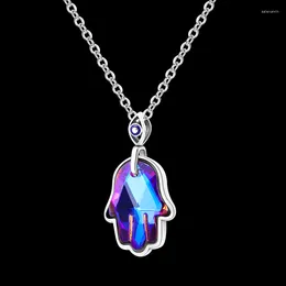 Chains Authentic Silver Colour Blue-purple Gradient Palm Sprite Necklace Fit Original Beads Charms DIY Jewellery Gift For Women