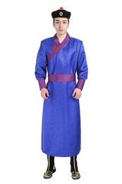 Festival stage wear Asian men gown mongolian robe V neck traditional oriental grassland ethinc clothing male Cosplay costume