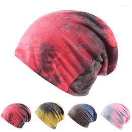 Berets Personality Women's Tie-dyed Knitted Hats Korean Street Trend Adult Thin Skullies Cap Hip-hop Men All-match Pile Of Hat