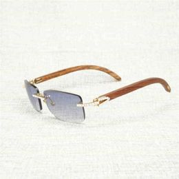 2023 Designer Glasses New Vintage Rhinestone Black White Buffalo Horn Rimless Men Wood Sunglasses Metal Frame Shades For Outdoor Club Eyewear
