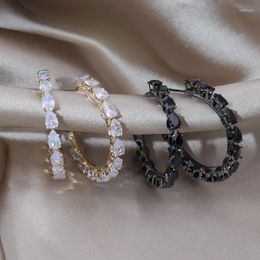 Hoop Earrings Korean Design Fashion Jewellery 14K Gold Plated Water Drop Zircon C-shaped Elegant Women's Party Accessories