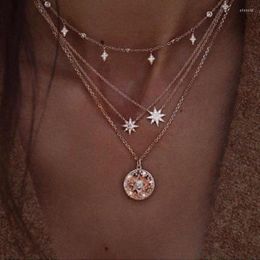 Chains Boho Star Moon Multi Layer Pendant Necklace For Women 2023 Bohemian Flower Necklaces Vintage Fashion Collar Costume Jewelry