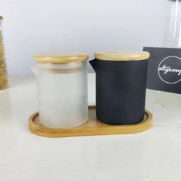 Candle Holders Home Usage Glass Sand Blasting Storage Tank White And Black Making Jars With Bamboo Tray Container Spout