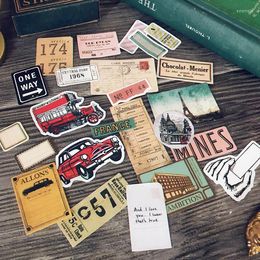 Gift Wrap 24Pcs British Bus Junk Journal Ephemera Vintage Sticker Retro Label Planner Diary Scrapbooking Material Supplies