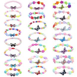 Charm Bracelets Lovely Butterfly Bracelet For Children Colourful Acrylic Bead Wrap Elastic Friendship Summer Party Jewellery Gift