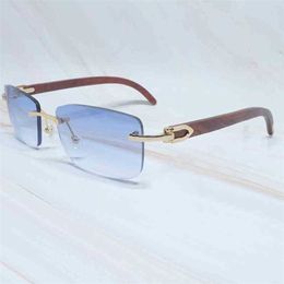 2023 Designer Glasses Model Mens Rimless Wooden Fashion Summer Shades Craved Wood Luxury Sunglass for Women Gafas Sol Sunglasses